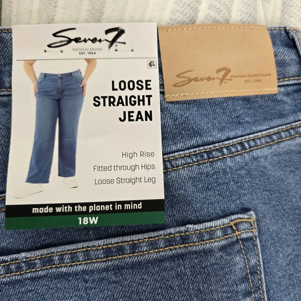 Seven7 Women Loose Straight High Rise‎ Jeans 18W Authentic Blue SX10341DE NWT